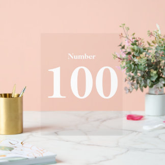 Number Simple Modern White Typography text Acrylic Sign