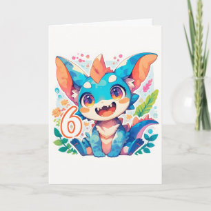 Number Six Cute Anime Dragon Holiday Card