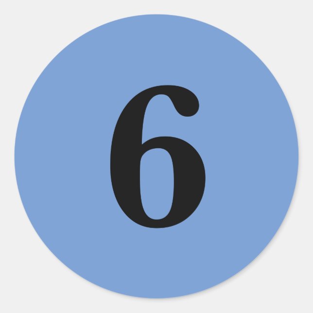 Number Six planning supplies simple 6 blue black Classic Round Sticker (Front)