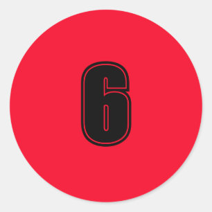 Number Six planning supplies simple 6 red black Classic Round Sticker