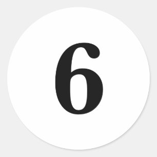 Number Six planning supplies simple 6 white black Classic Round Sticker