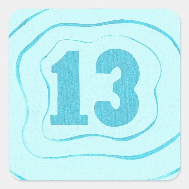 Number thirteen, 13, blue ripples stickers (Front)