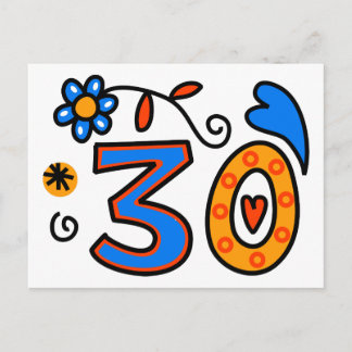 Number Thirty Cartoon Birthday Age Postcard