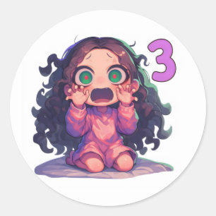 Number Three Anime Girl Scary Classic Round Sticker