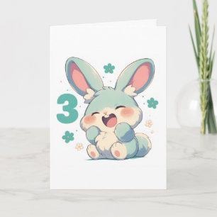 Number Three Cute Anime Bunny Holiday Card