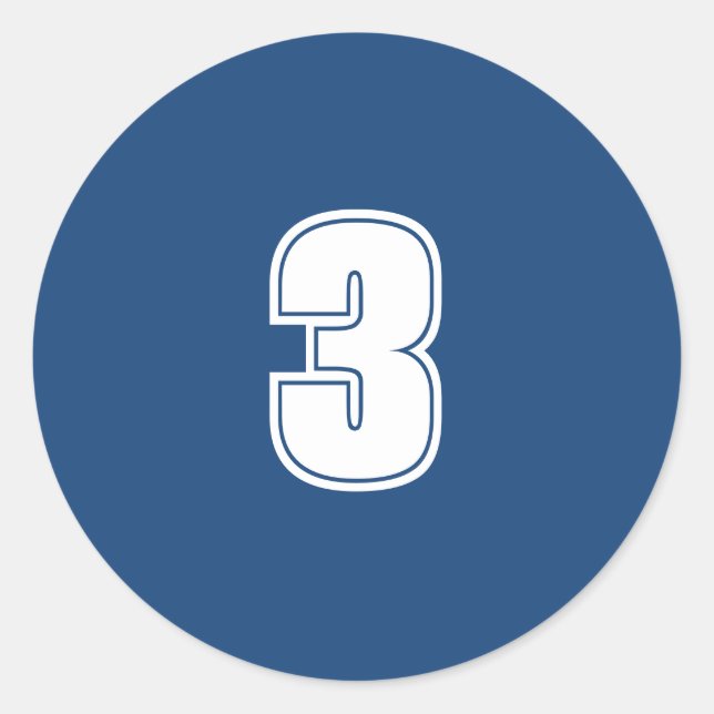 Number Three planning supplies simple 3 navy white Classic Round Sticker (Front)