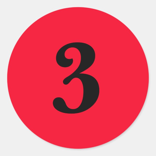 Number Three planning supplies simple 3 red black Classic Round Sticker (Front)