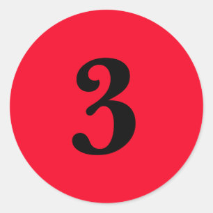 Number Three planning supplies simple 3 red black Classic Round Sticker