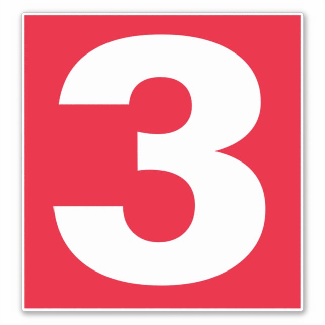 Number Three Red and White Sticker (Front)