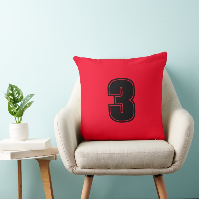 Number Three Red Black Home Decor Grade A Cotton Cushion (Chair)