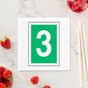 Number Three White And Green Napkins