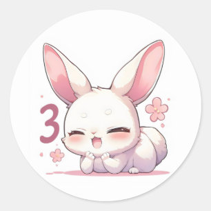 Number Three White Rabbit Classic Round Sticker
