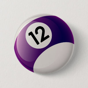 NUMBER TWELVE BILLIARDS BALL 6 CM ROUND BADGE