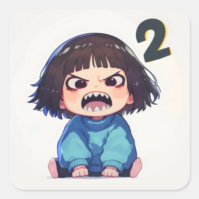 Number Two Angry Child Square Sticker (Front)