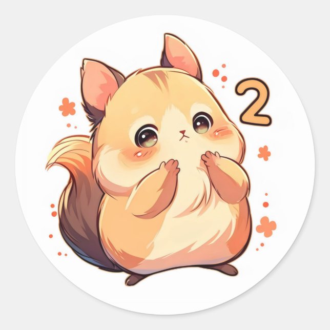 Number Two Anime Cute Squirrel Classic Round Sticker (Front)