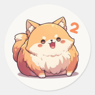 Number Two Funny Anime Dog Classic Round Sticker