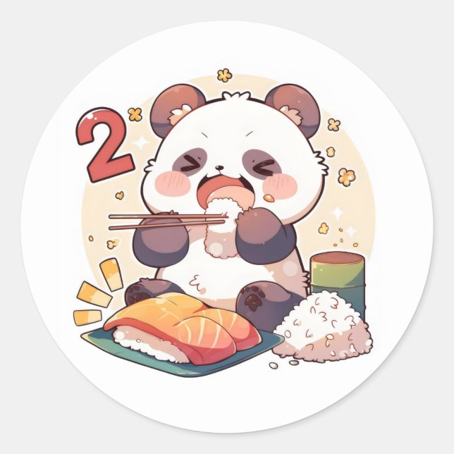 Number Two Funny Anime Panda Classic Round Sticker (Front)