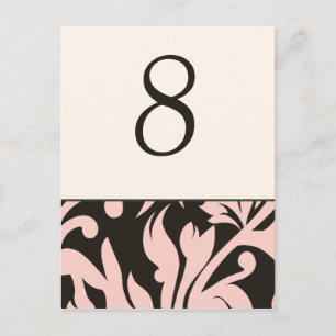Numbered Table Cards Wedding Reception Pink Brown