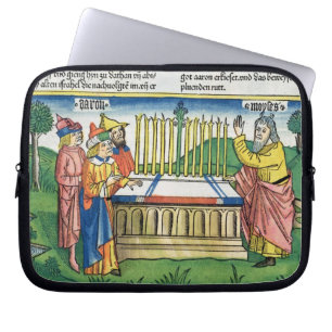 Numbers 17 1-11 Aaron's staff blooms on the altar, Laptop Sleeve