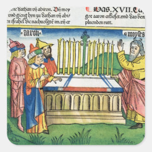 Numbers 17 1-11 Aaron's staff blooms on the altar, Square Sticker