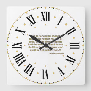 Numbers 23:19 KJV Bible Verse Roman Numeral Square Wall Clock