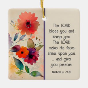 Numbers 6 24-26 Lord Bless You Floral Christmas Ceramic Ornament