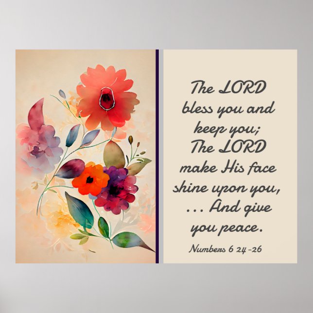 Numbers 6 24-26 Lord Bless You Floral Watercolor Poster (Front)