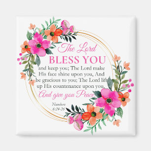 Numbers 6:24-26 Pink Floral Wreath Christian Magnet