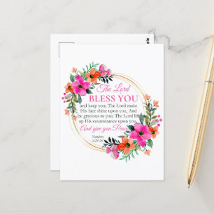 Numbers 6:24-26 Pink Floral Wreath Christian Postcard