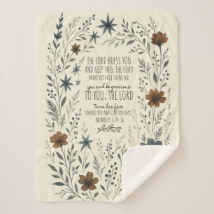 Numbers 6:24–26 Priestly Blessing Vintage Floral Sherpa Blanket