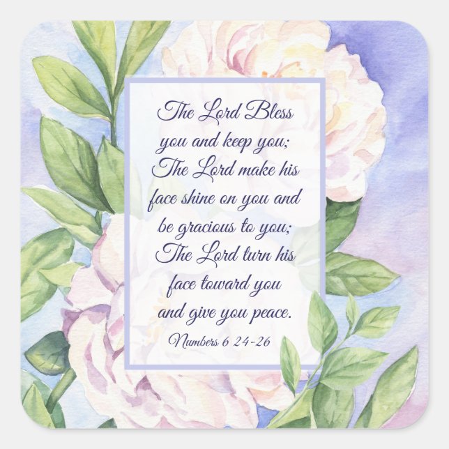 Numbers 6 24-26 The Lord Bless You Flowers Square Sticker (Front)