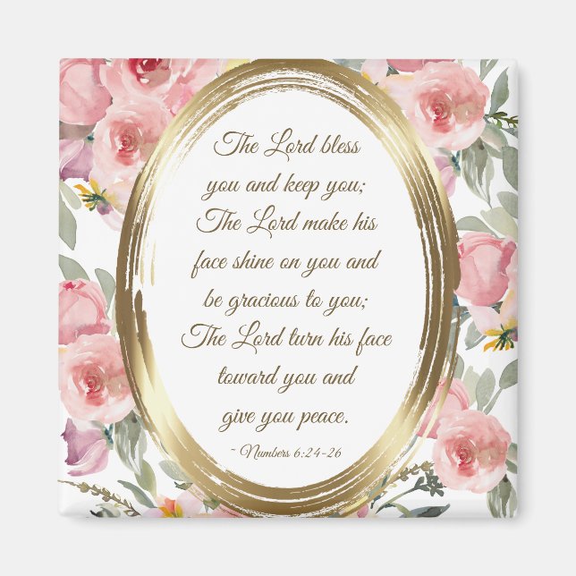 Numbers 6:24-26 The Lord Bless You Pink Floral Magnet (Front)
