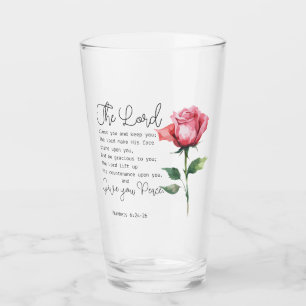Numbers 6:24-26 The Lord Bless you Rose Flower Glass
