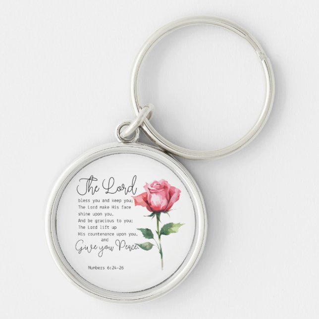 Numbers 6:24-26 The Lord Bless you Rose Flower Key Ring (Front)
