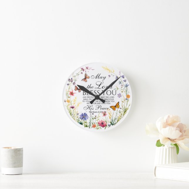 Numbers 6:24-26 The Lord Bless you Wildflower Round Clock (Home)