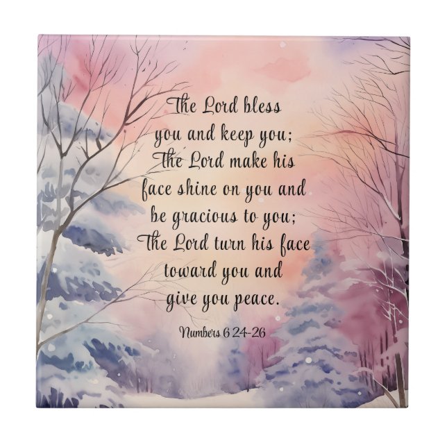 Numbers 6 Lord Bless You Bible Verse Winter Pine Tile (Front)