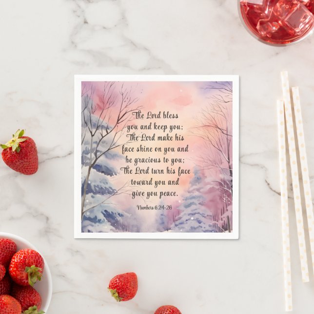 Numbers 6 Lord Bless You Bible Verse Winter Scene  Napkin (Insitu)