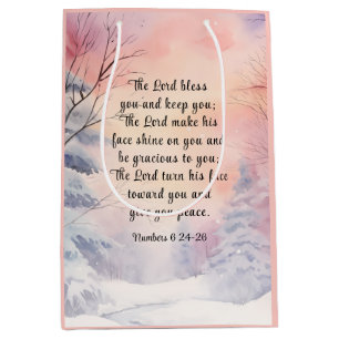 Numbers 6 Lord Bless You Bible Verse Winter Snow Medium Gift Bag