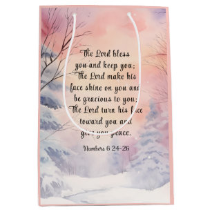 Numbers 6 Lord Bless You Bible Verse Winter Snow  Medium Gift Bag