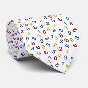 Numbers from one to nine in red, yellow, and blue tie