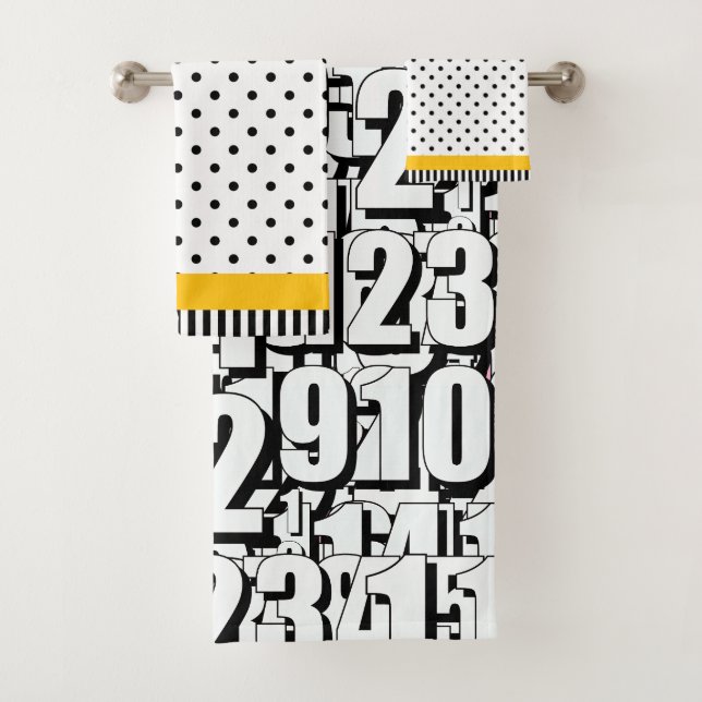 Numbers Kids Black White Dots Yellow     Bath Towel Set (Insitu)