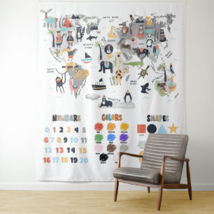 Numbers, Shapes Educational Learning Classroom Tapestry