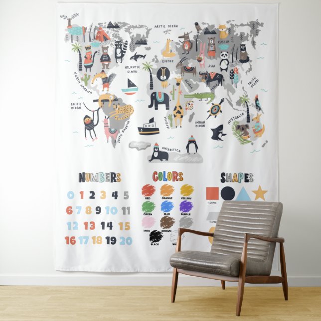 Numbers, Shapes Educational Learning Classroom Tapestry (In Situ)