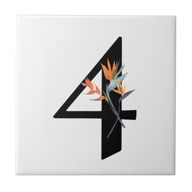 Numeral 4 Tropical Flowers Ceramic Tile (Front)