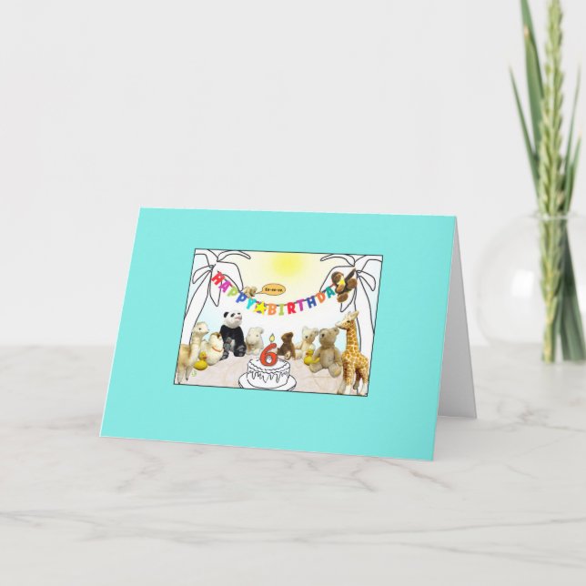 Numeral 6 Candle Animals Birthday Card (Front)