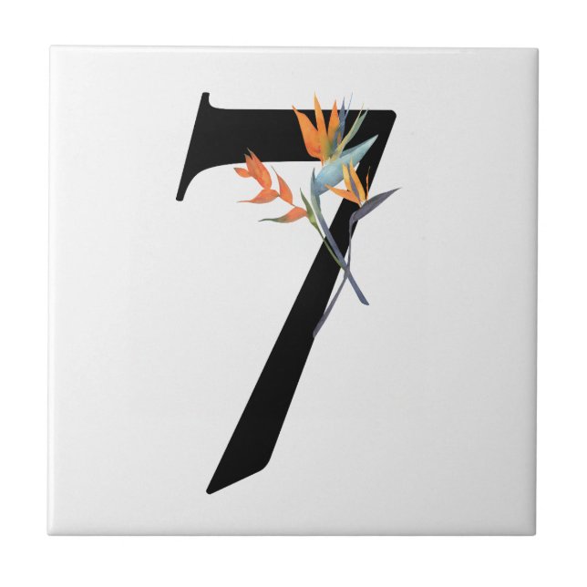 Numeral 7 Tropical Flowers Ceramic Tile (Front)