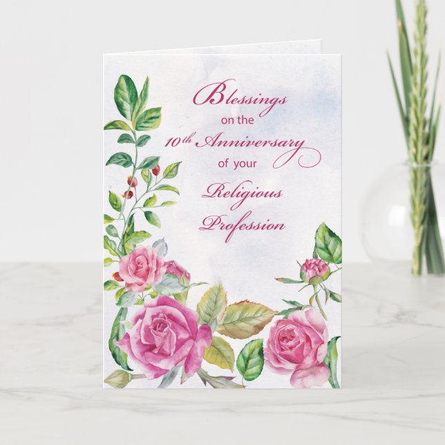 Nun 10th Anniversary of Religious Profession Pink  Card (Front)