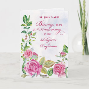 Nun 20th Anniversary of Religious Profession Pink Card