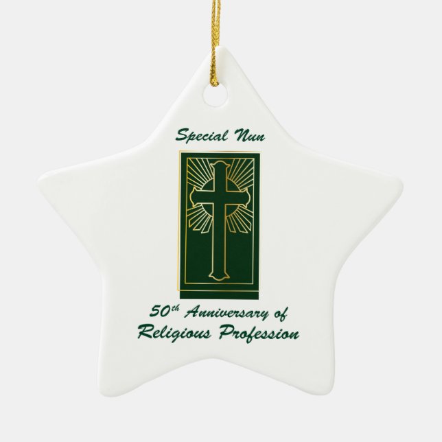 Nun 50th Anniversary of Religious Profession Green Ceramic Tree Decoration (Front)
