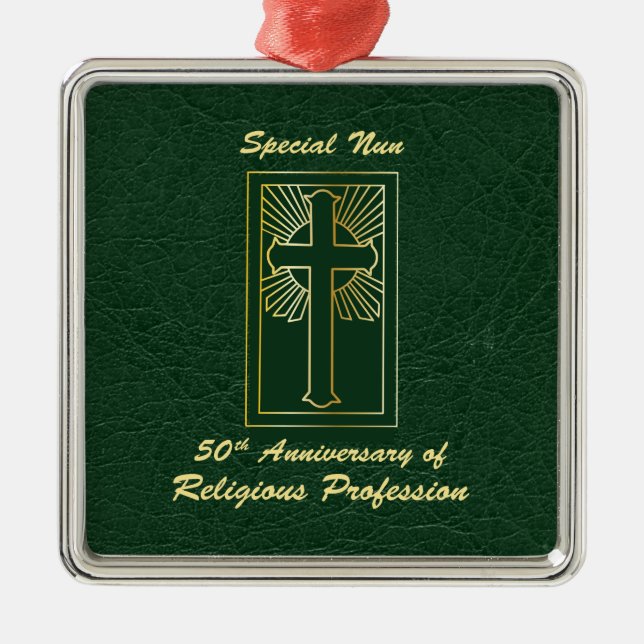 Nun 50th Anniversary of Religious Profession Green Metal Tree Decoration (Front)